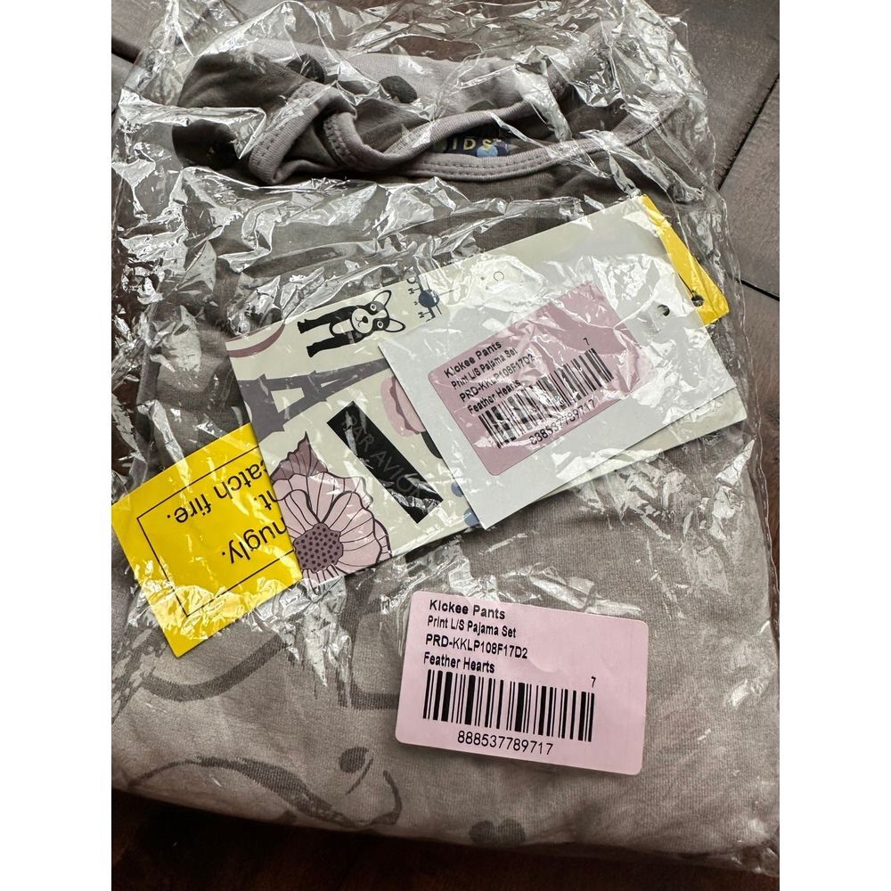 Kickee pants feather hearts Paris line long sleeve pants‎ set size 7 girl htf